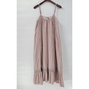 Aerie Dress Womens M Pink Cotton Crochet Adjustable Straps Flowy Boho Tie Back